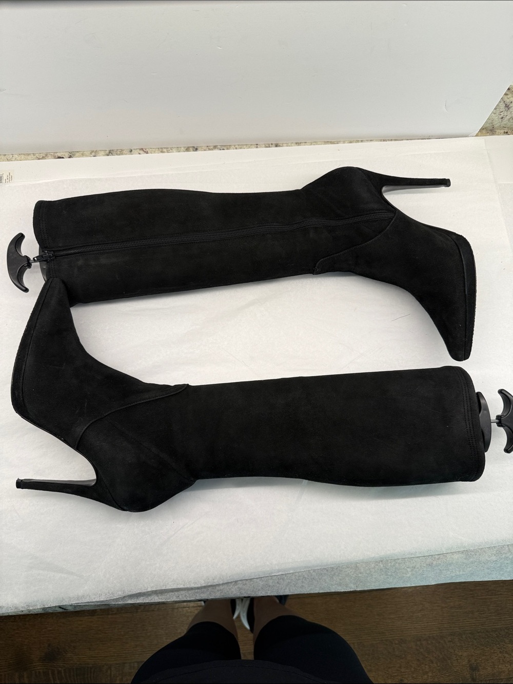 Women's Black Suede Knee-High Stiletto Boots
